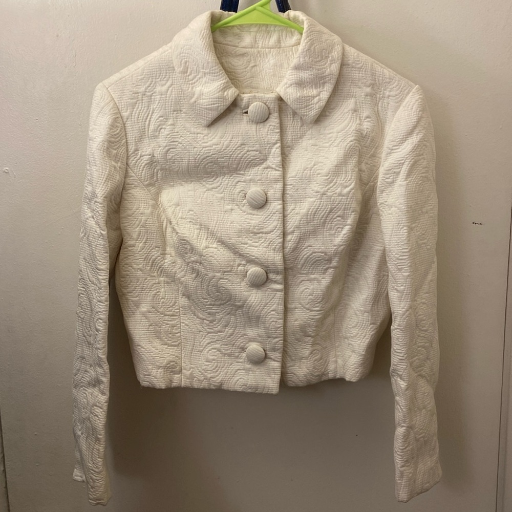 Vintage 1960s Jacket Seaton Enterprises Ltd. Rose Jacquard Brocade Ivory/Cream